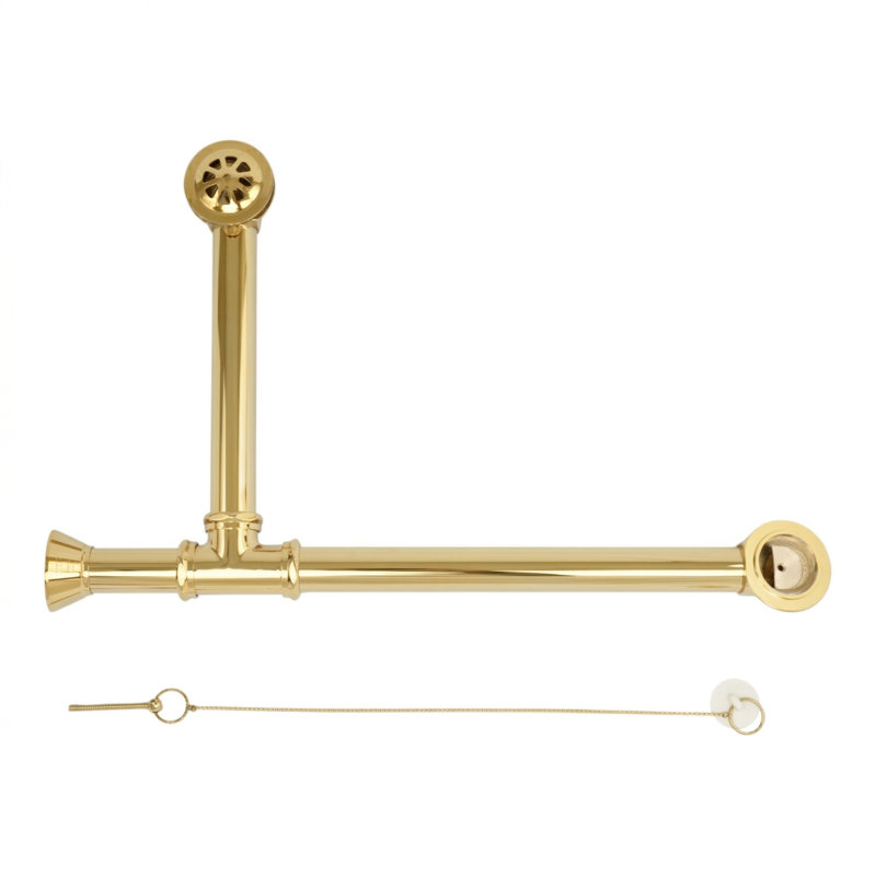 Toe Tap Extended Waste and Overflow Tub Drain P0007E by Strom Living, Unlacquered Polished Brass