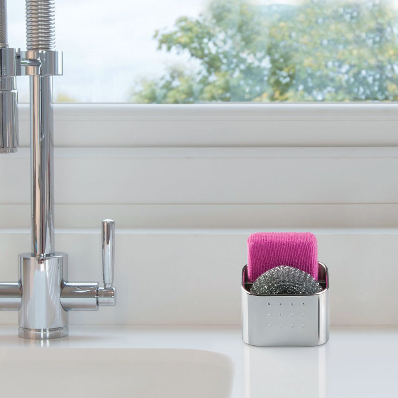 Compact Stainless Steel Sink Organizer with Sponge and Scrubber