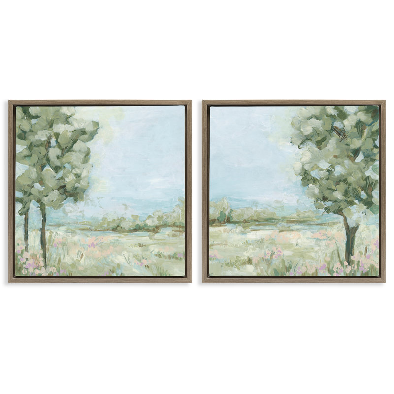 «Bright Spring Field Landscape», ensemble de 2 toiles flottantes encadrées par June Erica Vess, H 18 po x l 18 po