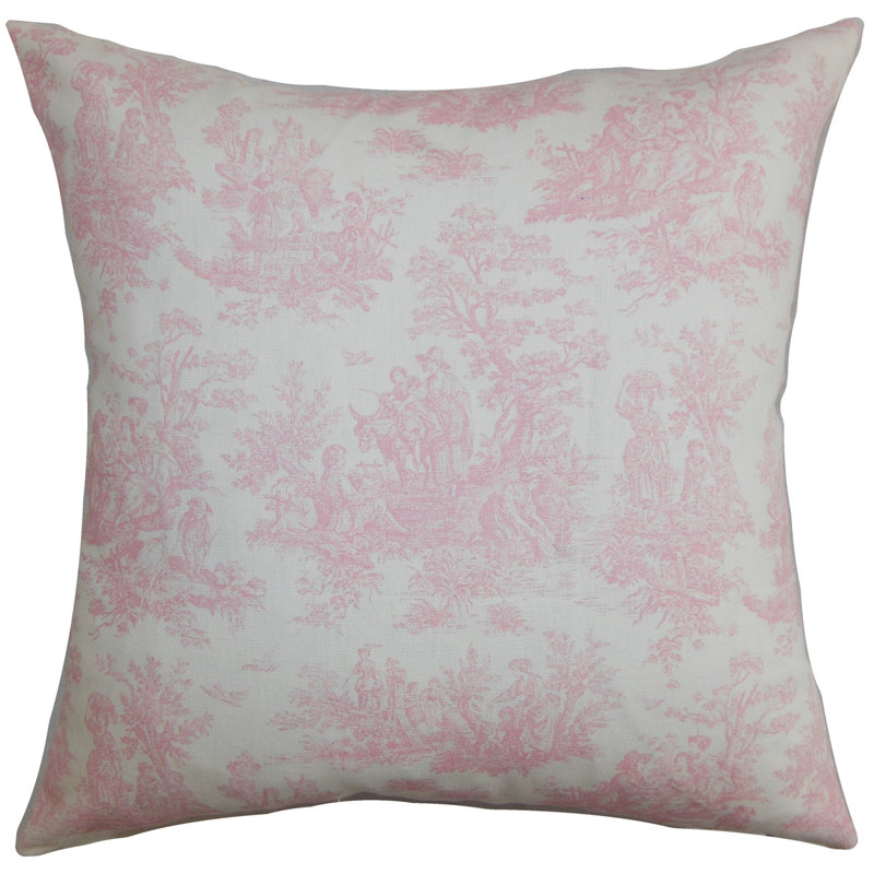 Toile Cotton Reversible Throw Pillow, Down Blend, Baby Pink, 18" H x 18" W
