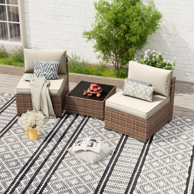 Ensemble de conversation modulaire en rotin avec table basse Babak