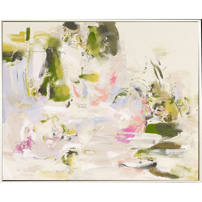 Lily Pond Painting, White Framed