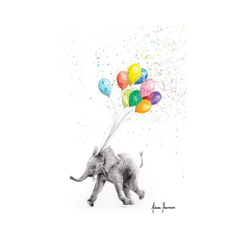 The Elephant And The Balloons by Ashvin Harrison - Print on Canvas, 101.6 cm H x 66.04 cm W x 1.91 cm D, Wrapped Canvas