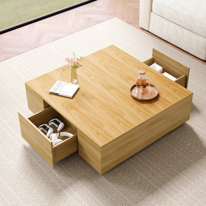 Fully Assembled Wood Square Coffee Table, 15" H x 39" L x 39" W