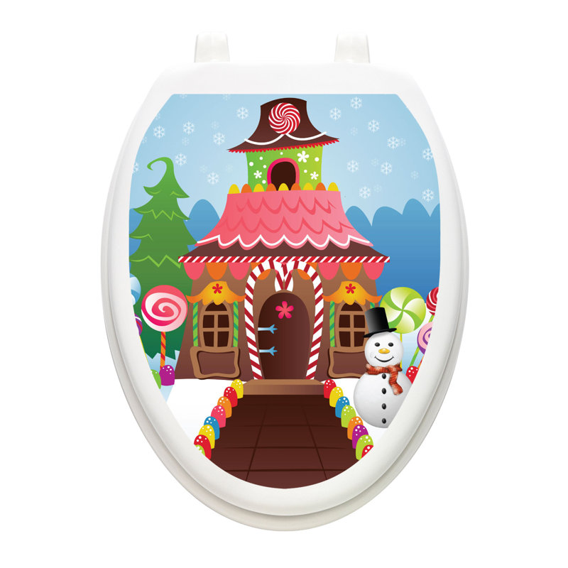 Décalcomanie de siège de toilette Holiday Candy House - couvercles de toilette en vinyle, Allongé