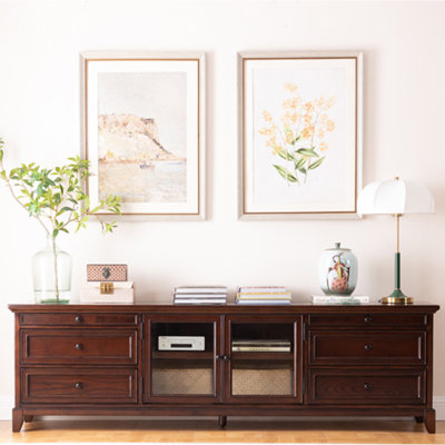 Walnut-colored Solid Wood Storage TV Cabinet