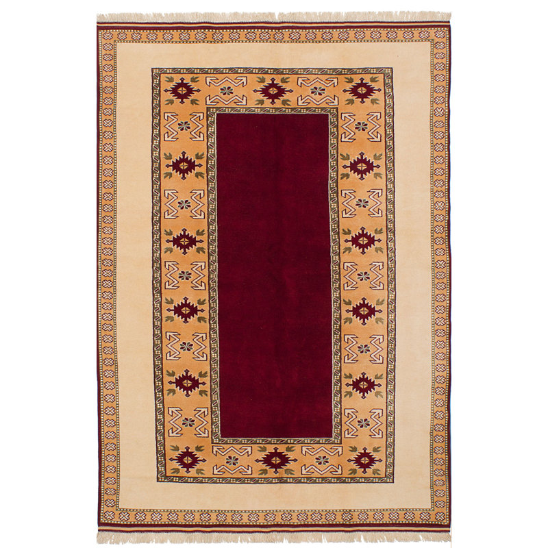 Tapis de bois one-of-kind-noué la 2010 ushak rouge foncé/brun clair 5 pi 7 po x 8 pi, en laine 4 po Hales