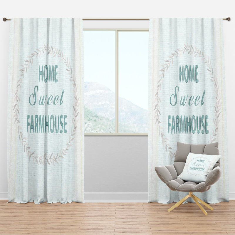 Farmhouse Florals - Panneau de rideau simple semi-transparent à motif abstrait Farmhouse, Bleu, l 52" x L 63"