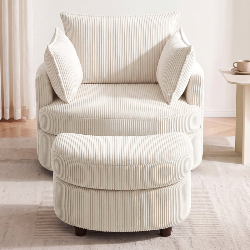 Fauteuil d'appoint pivotant en tonneau avec rangement caché Corduroy, Blanc