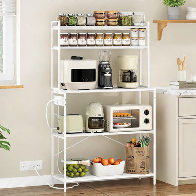 Support à micro-ondes en bois d'ingénierie à 5 niveaux avec support de cuisine et support à café à 5 niveaux avec prises de courant intégrées