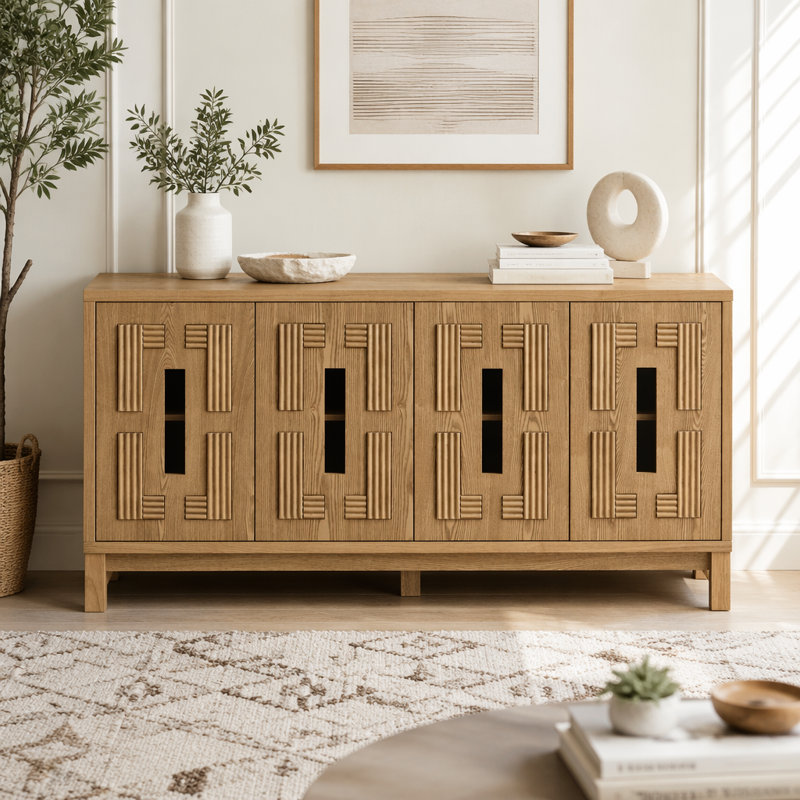 Buffet 60,7 po Mid Century, Bois naturel