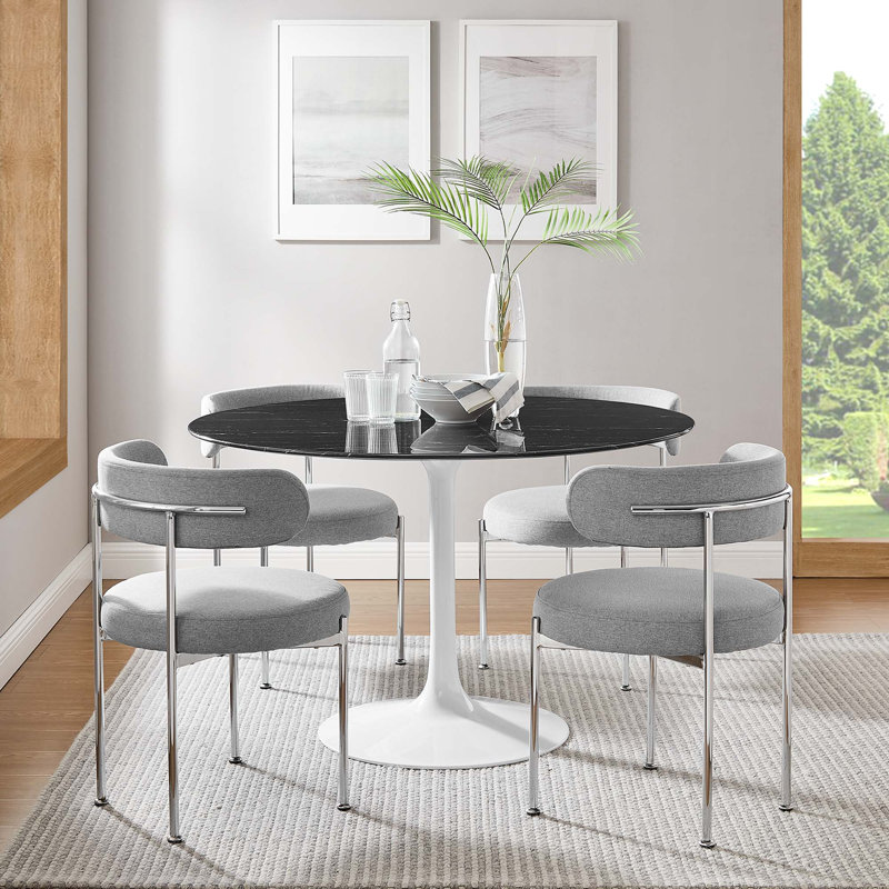 Table de bar Lippa, plateau rond en marbre artificiel, par Modway, Table standard (hauteur de 28,5 po), L 47 po x L 47 po