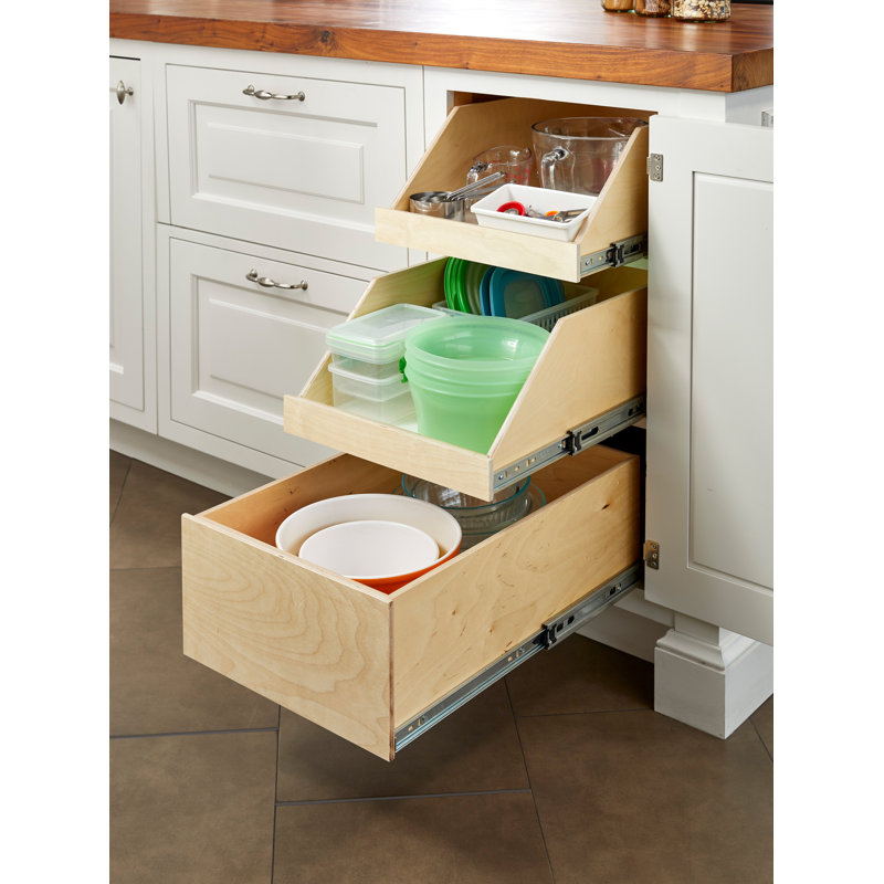 Slide-A-Shelf Made-To-Fit 8 Inch High Side Slide-Out Shelf Full Extension Rails with Soft Close, 23.5" D, 13" W, Birch