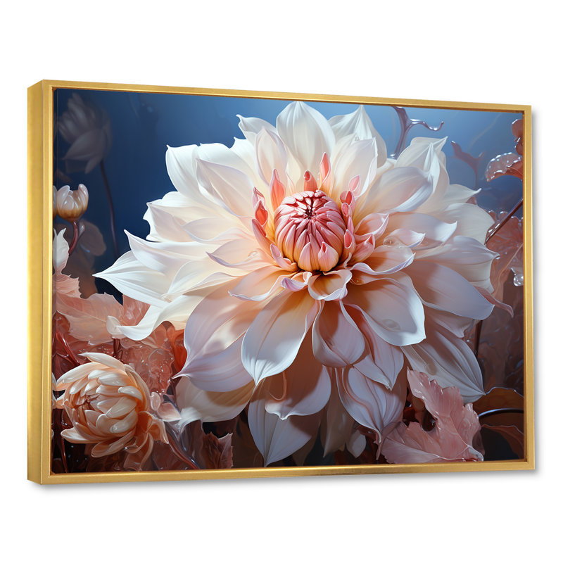 Rêves de dahlia rose en fleurs, L 32 po x H 16 po x P 1 po, Cadre flottant doré