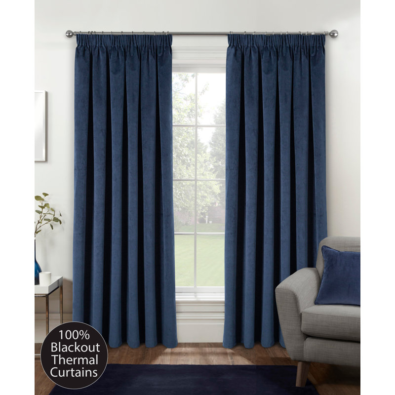 Alene Blackout Curtain Panel Pair, Navy, 168cm Width x 213cm Drop, 1