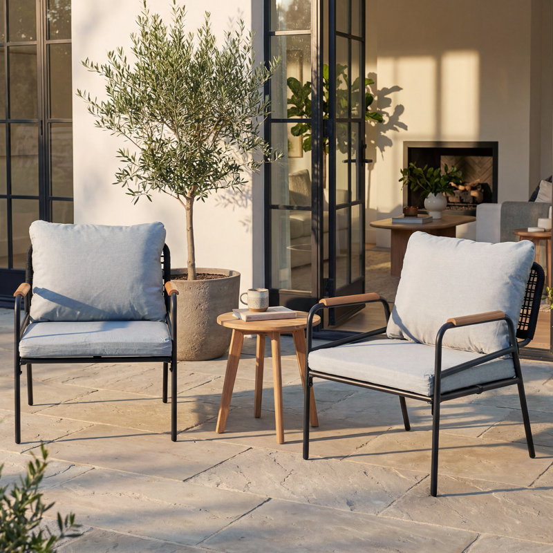 Outdoor Patio Rope Armchair With Cushions, Gray