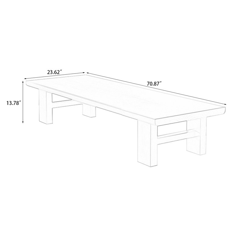 Table basse rectangulaire en bois massif 47,24 po, H 13,78 po x L 70,87 po x l 23,62 po