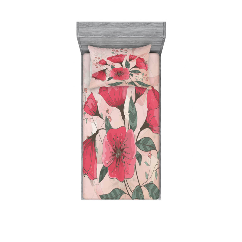 Ensemble de draps à motif floral, Ensemble de draps pour lit simple TG avec drap-hou