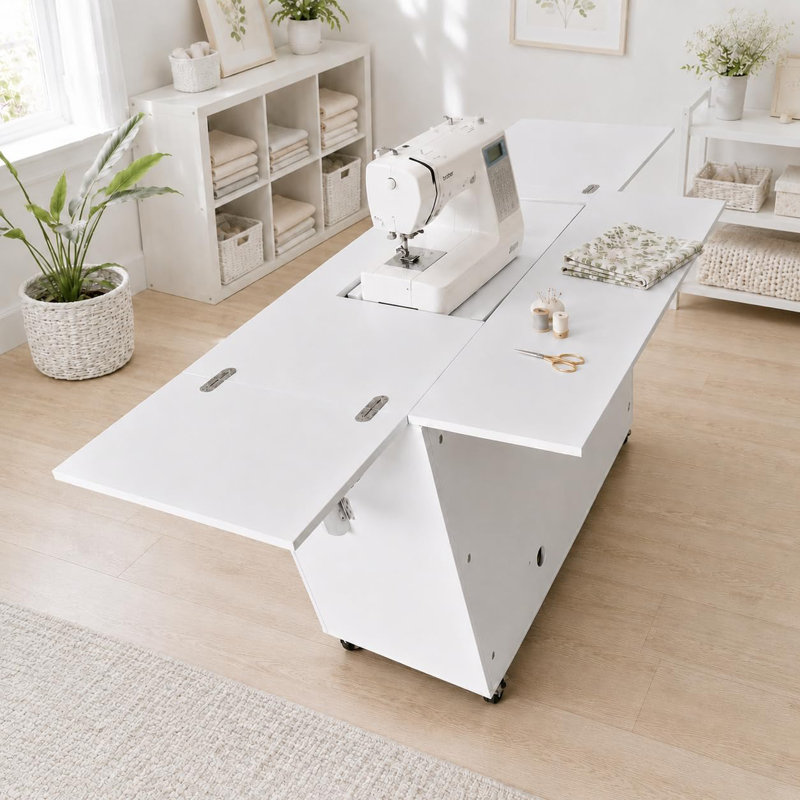 Tiroirs de table de couture pliables, armoire à roulettes sur roulettes verrouillables et système de levage hydraulique