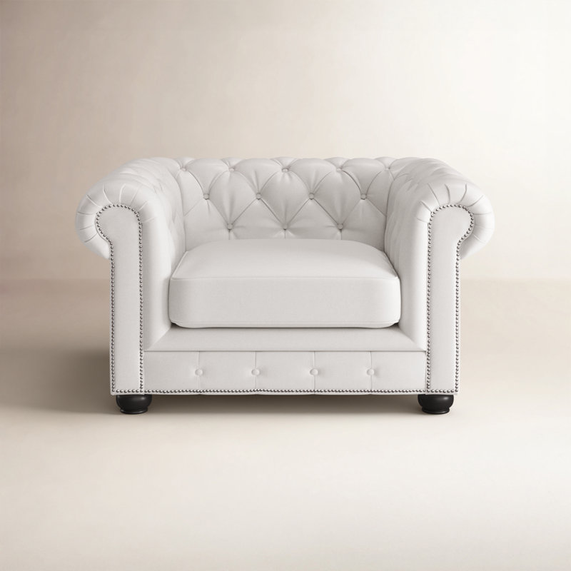 Fauteuil Chesterfield en cuir Freddie, Cuir véritable Sidekick Blanco