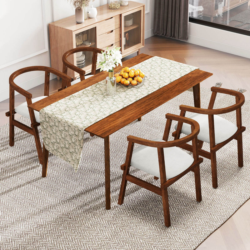 Chaises de salle à manger en bois avec accoudoirs enveloppants et siège rembourré pour la cuisine, 4