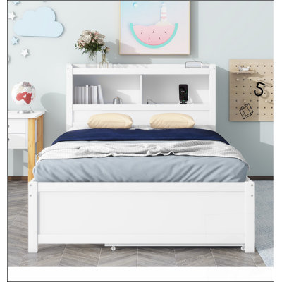 Platform Bed With Trundle, Drawers And USB Plugs
