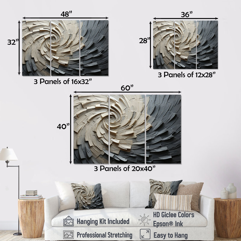 Ensemble de salon mural gris beige et méditatif III, H 40 po x l 60 po x P 1 po