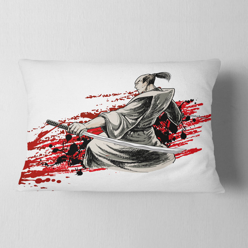Coussin japonais à imprimé japonais Warrior, Rectangulaire, 12 po x 20 po
