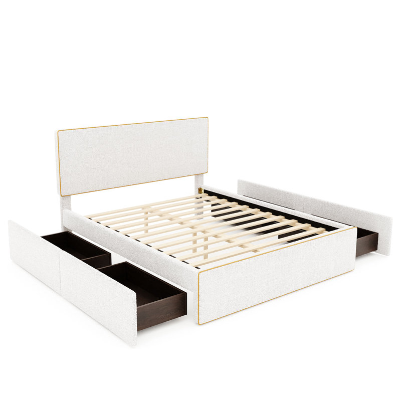 Size Upholstered Platform Bed With 4 Drawers And Golden Edge On The Headboard  Footboard,, Full