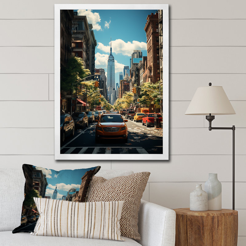 New York Street Collage - Cityscapes Wall Art Prints, H 32 po x l 16 po x P 1 po, Cadre photo blanc