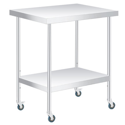 Heavy-Duty Stainless Steel Commercial Work Table, Prep Table with Adjustable Undershelf for Restaurant or Kitchen