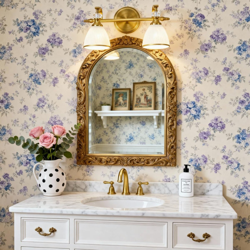Vintage Bathroom Vanity Light Fixture with Frosted Glass Shade and Crystal Accent, Wall Sconce Lighting, Brushed Gold, 2