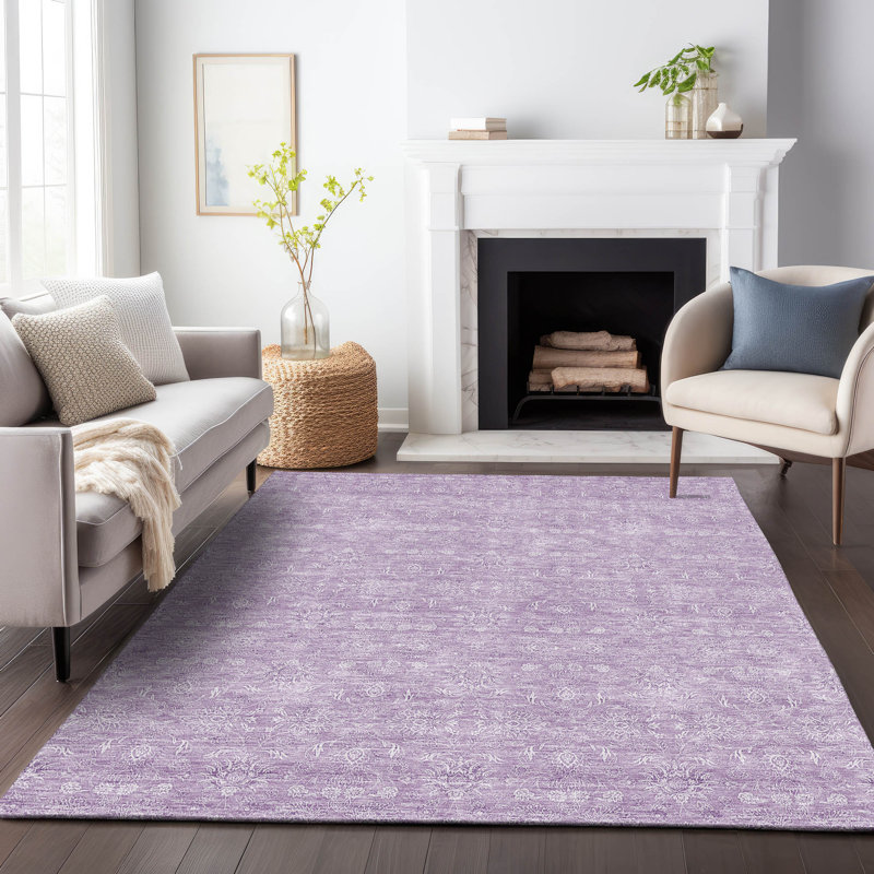 Tapis lavande Prisco lavable à la machine de qualité supérieure, Rectangulaire 3 pi x 5 pi
