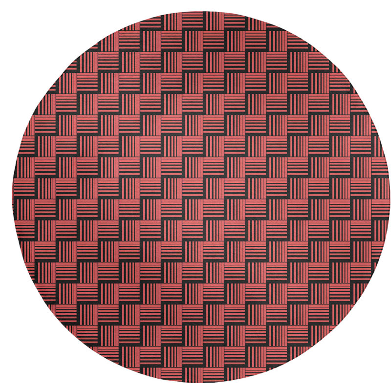 Tapis noir / orange Basketweave, Rond 5 pi