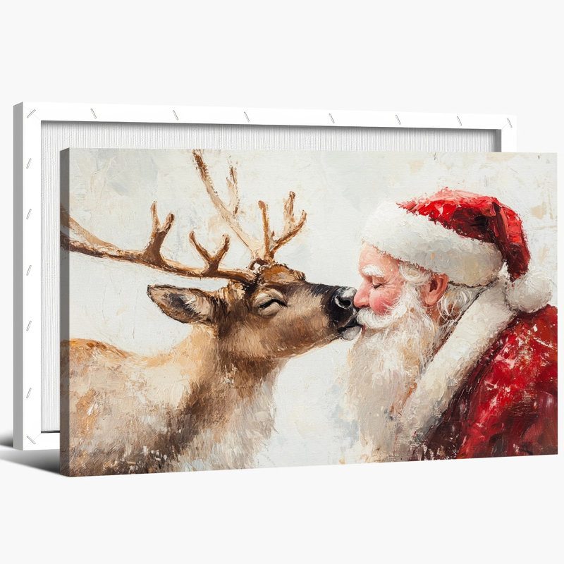 Décoration de Noël père Noël sur toile, décorations murales père Noël et wapiti, art mural de Noël père Noël