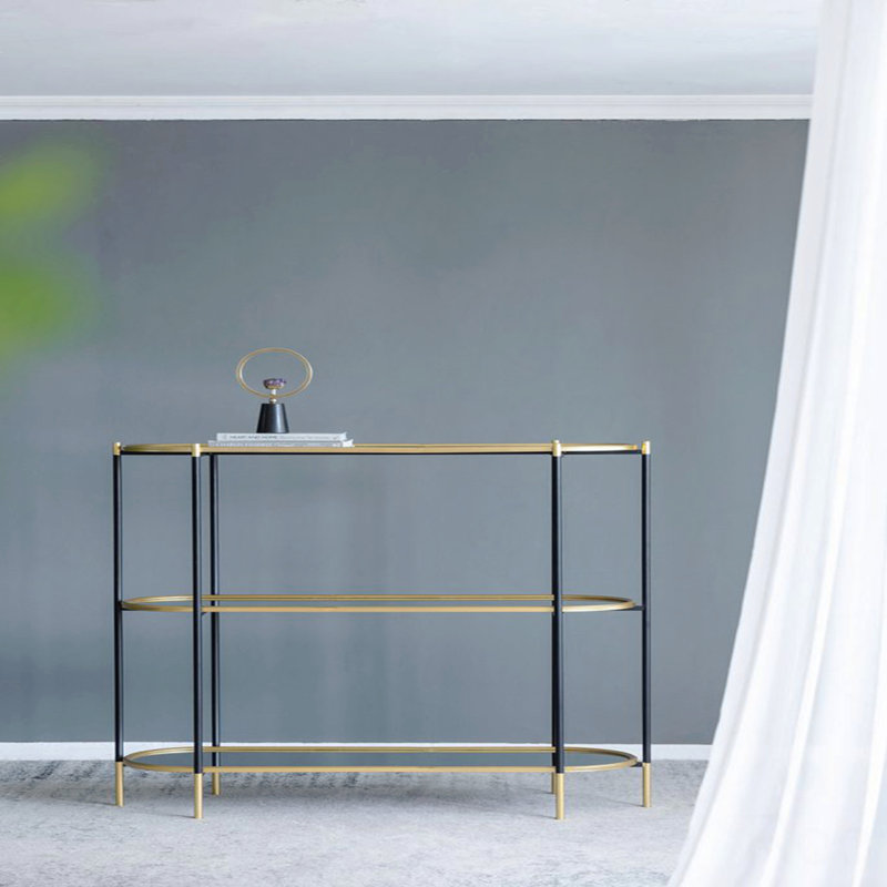 Metal Console Table, Mirrored Shelf