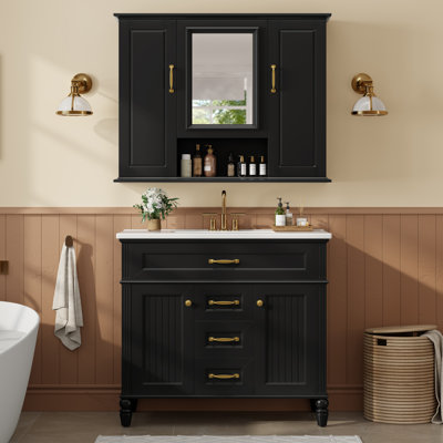 Armoire à pharmacie murale moderne de 36 pouces avec miroir et 3 portes pour le rangement de la salle de bain | Idée de cadeau