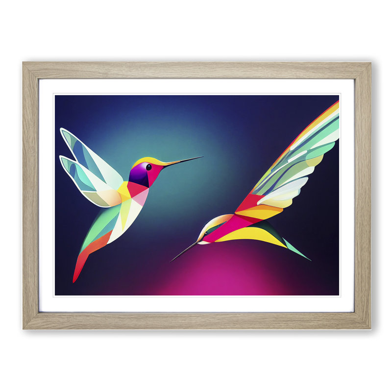 Groovy Hummingbirds Abstract 1 Piece Single Picture Frame Wall Art, 46cm H x 64cm W x 2cm D, Oak Framed