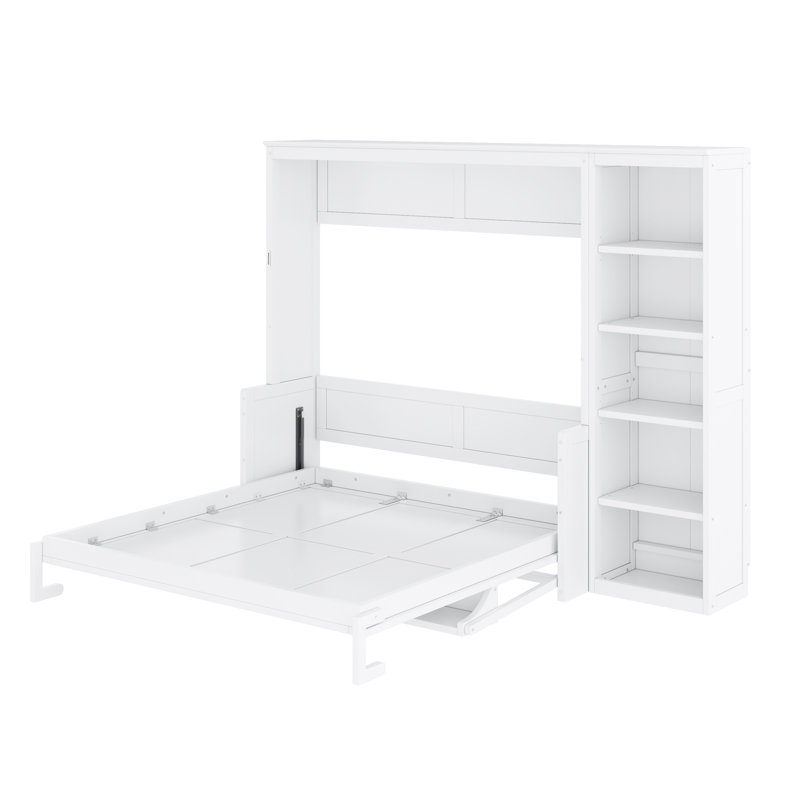 Lit escamotable avec bureau et bibliothèque Murphy, Blanc, Grand lit