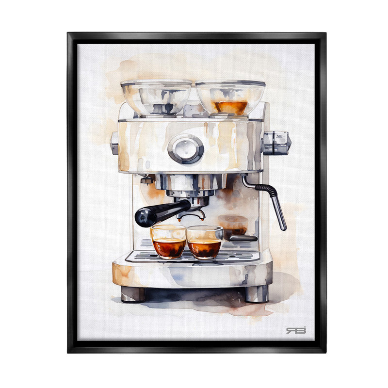 «Modern Espresso Machine Floater Frame» par RB sur toile, Cadre flottant noir de jais, H 21 po x l 17 po