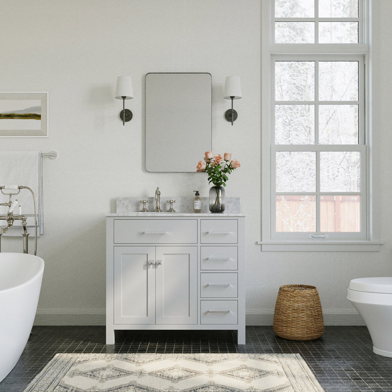 Meuble-lavabo simple 36 po avec plateau en marbre de Carrare Aberdeenshire, Gris