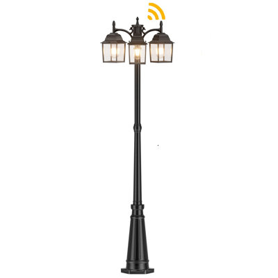 3-Head Outdoor Lamp Post Light With Dusk To Dawn Sensor