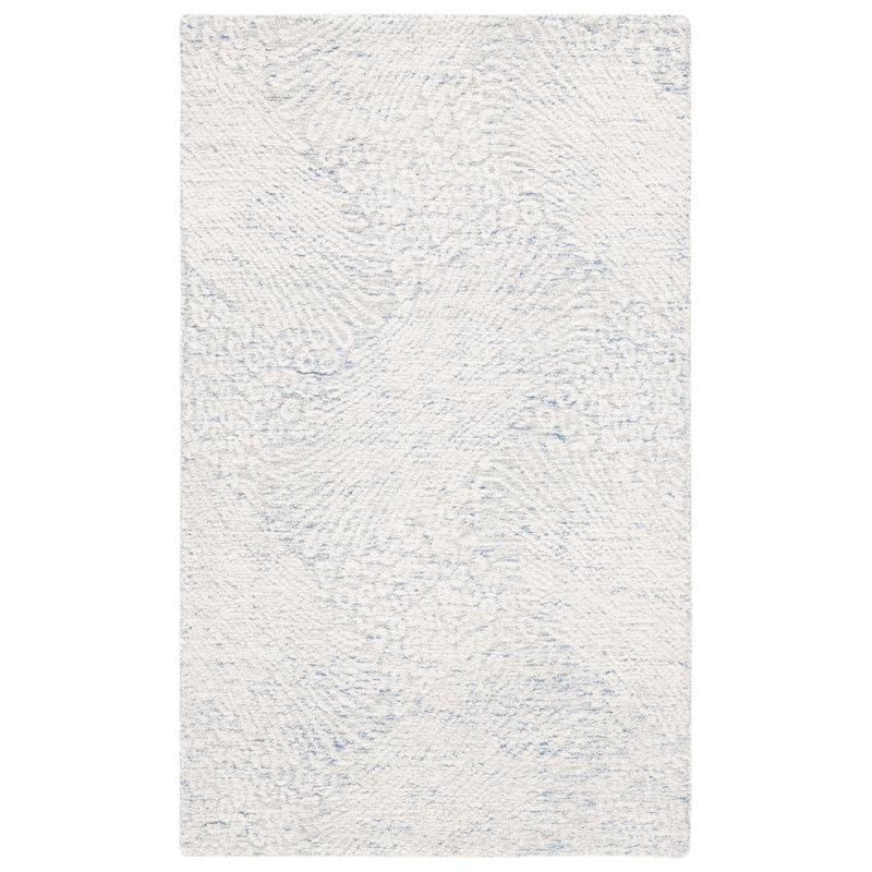 Deloras Hand Tufted Wool Cotton with Latex Abstract Rug in Blue/Ivory, Rectangle 3' x 5'