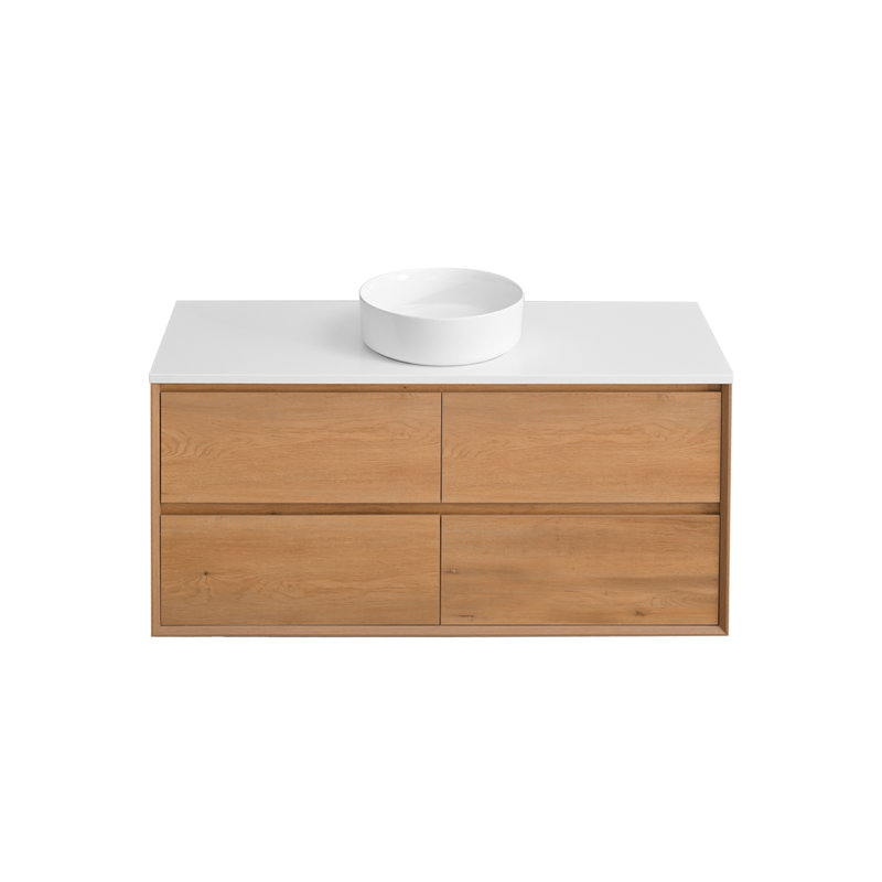 Meuble-lavabo mural simple 48 po avec comptoir en quartz, Rond