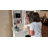 Vanity Desk with Sliding Mirror and LED Lights & Charging Station with Stool-559065344