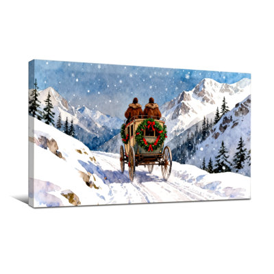 Paysage d'hiver de Noël avec calèche et montagnes