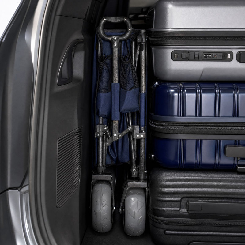 Chariot pliant avec auvent, pneus de plage 9 po, capacité de 480 lb, 300L de rangement - bleu gris, Bleu gris