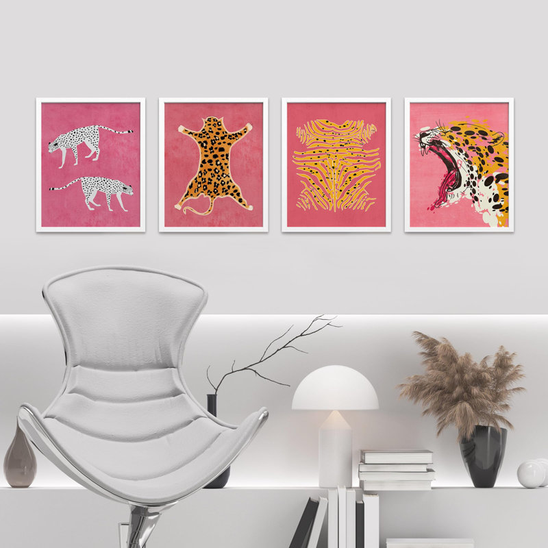 Croquis de tapis en fourrure de guépard africain Jungle, impression sur papier, 4 pièces, Blanc, H 14 po x l 11 po