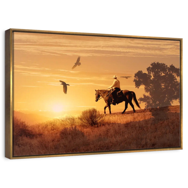 Lonely Cowboy, Floating Frame Gold, 40" X 27"