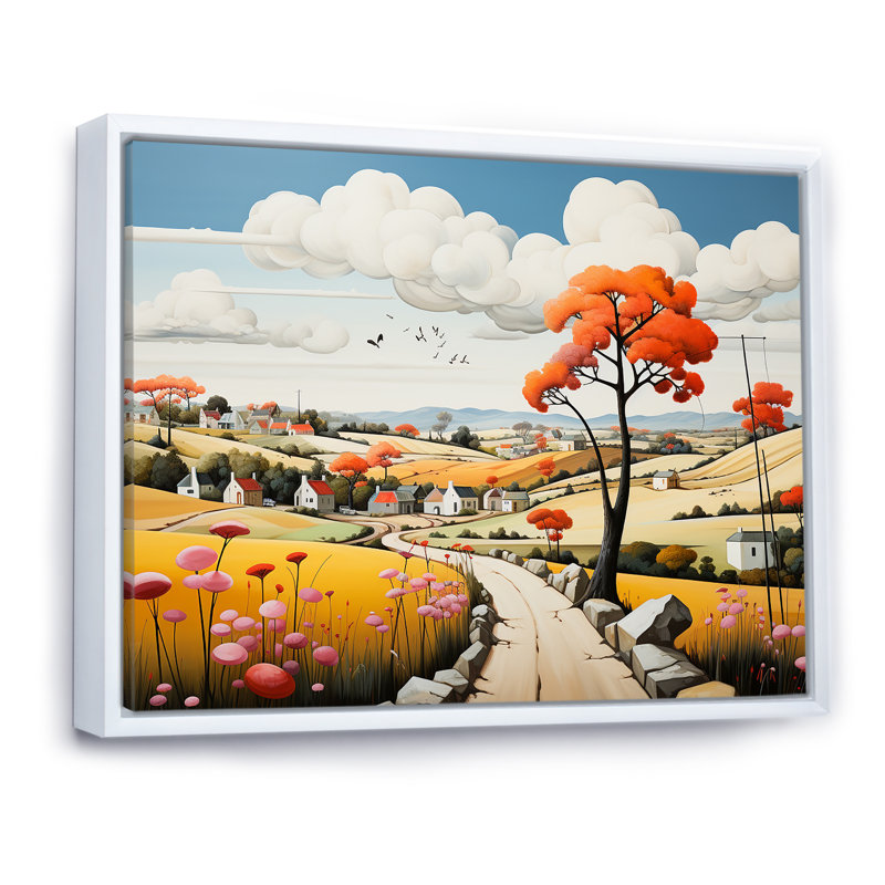 De Stijl Style County Side III sur toile, Cadre flottant blanc, H 24 po x l 32 po x P 1 po